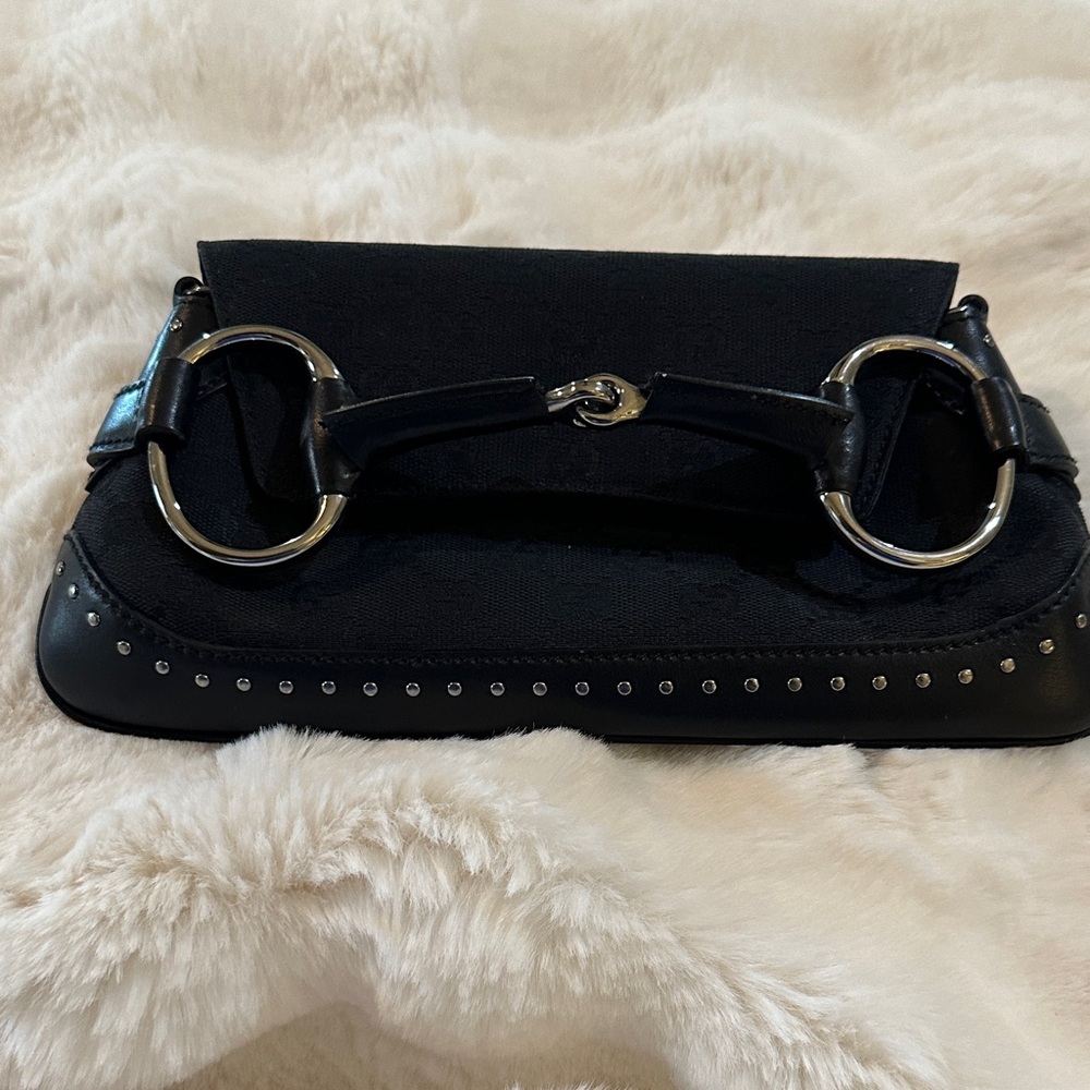 Black Studded Vintage Gucci Clutch. Missing Chain Shoulder Strap.